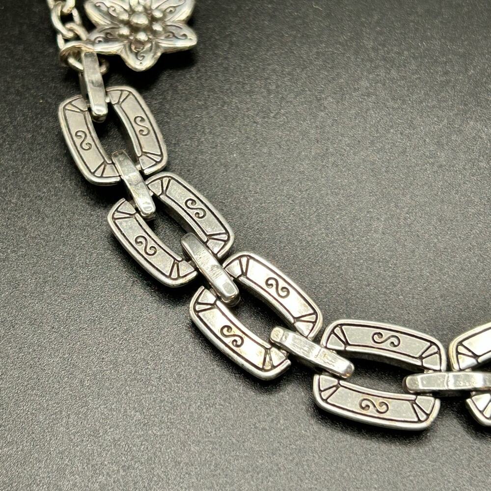 Brighton silver-plated rectangle link bracelet with dangling flower charm #H35 - Picture 5 of 11